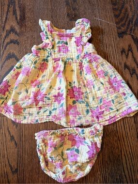 Angel Dear Yellow Floral Dress with Pink Bloomer Set